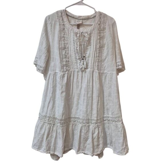 Knox Rose Women's White Cotton Peasant Dress - Picture 3 of 16